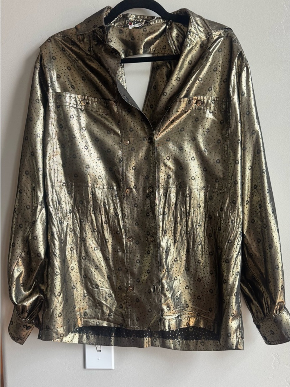 Escada Margaretha Ley Gold Metallic Silk Blouse Vintage 90s Luxe Top Y2K Lux